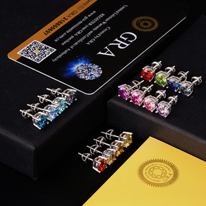 Pendientes de Botón de Moissanita con Certificado GRA, Chapados en Oro de 14K, Plata de Ley 925, Coloridos, VVS, Corte Brillante, 5mm/6.5mm, Unisex - Product Image 1
