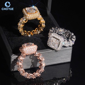 Cluster Asscher Moissanite Band <b>Iced</b> Out Solid Sterling Silver 925 Custom Hip Hop Jewelry VVS Moissanite Diamond Wedding <b>Ring</b> - Product Image 6