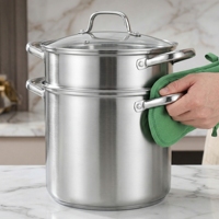 Ensemble de marmites à soupe grande capacité en acier inoxydable 304 avec double cuiseur vapeur pour cuisinière à induction et cuisinière à gaz, produit double cuve