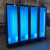 Réfrigérateur commercial à refroidissement par air +2°C pour boissons, en acier galvanisé, 4 portes vitrées, éclairage LED, sans givre, Danfoss
