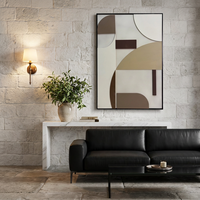 Art mural abstrait géométrique contemporain en texture sable 3D, décor mural sculpté à la main, peinture encadrée pour hôtels et restaurants