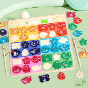 Tabla de Pesca de Madera, Juguete Educativo para el Reconocimiento de Colores, Material Didáctico para Niños, Clasificación, Motricidad Fina - Product Image 1