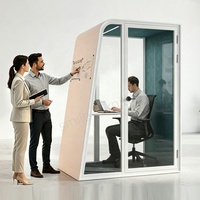 Cabine de bureau modulaire insonorisée - Espace de réunion acoustique - Bureau à hauteur réglable - Éclairage LED - Construction en acier durable pour un environnement moderne