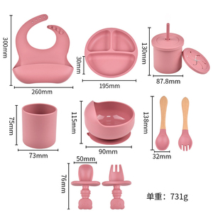 Ensemble d'alimentation pour bébé en silicone 10 pièces avec logo personnalisé, assiette et bol à ventouse, ustensiles, bavoir, tasse à paille, sans BPA - Product Image 2