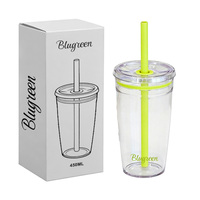Bouteille d'eau portable 450 ml en Tritan sans BPA, écologique, réutilisable, anti-fuite, avec paille, personnalisable, idéale comme cadeau promotionnel