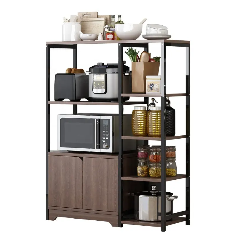 Dropshipping Metal Frame Kitchen Baker's Rack with Storage Cabinet Microwave Stand and Spice Pots & Pans Organizer Shelf