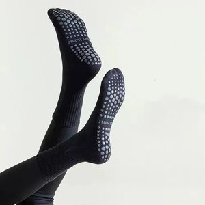 Wholesale Anti-Slip Breathable Quick Drying Solid Yoga Crew <b>Socks</b> with Skin Friendly Cuff Bottom Print for Pilates - Product Image 4