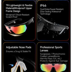 Lunettes intelligentes AI OEM avec caméra, vente en gros, hommes et femmes, extérieur, jour et <span class=keywords><strong>nuit</strong></span>, randonnée en <span class=keywords><strong>montagne</strong></span>, lunettes de sport coupe-vent, lunettes de vélo - Product Image 4