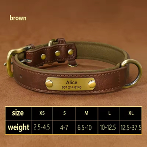 <span class=keywords><strong>Collar</strong></span> de perro de cuero de lujo personalizado con placa de identificación grabada acolchada suave y duradera patrón sólido - Product Image 5