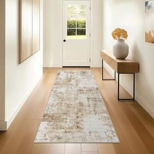 FMFUNCTEX Modern Abstract Neutral 2x5 <b>Runner</b> Rug Washable Brown <b>Grey</b> Low Pile Indoor Carpet <b>for</b> Entryway Laundry Living Room - Product Image 2