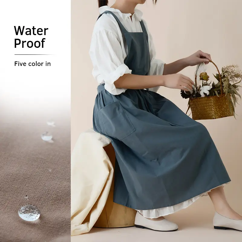 ชุดเอี๊ยมพิมพ์ลายศิลปะสำหรับผู้หญิง,ชุดผ้ากันเปื้อนทำจากผ้าคอตตอนกันน้ำสำหรับห้องครัวสไตล์เกาหลี