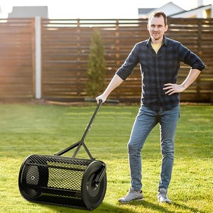 Épandeur de compost de jardin à <span class=keywords><strong>rouleau</strong></span>, épandeur de paillis à mailles pour pelouse, jardin, distribution d'engrais, de terre et de semences - Product Image 3