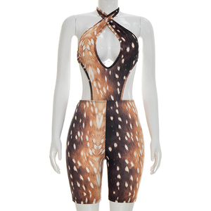 วิวิบลูค J26RP105 ชุดรอมเปอร์ผู้หญิงฤดูร้อนใหม่เซ็กซี่ลายกวางพิมพ์ลายสัตว์แบบผูกคอเปิดหลังชุดรอมเปอร์ลำลองสำหรับสุภาพสตรี - Product Image 2