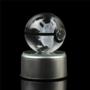 Wholesale Lovely LED Crystal Glass 3D Poke Ball Custom Laser Engraving 3d Animal Picture Poke Ball