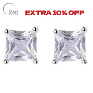 Pendientes de Plata de Ley 925 con Moissanita Corte Princesa de UM Jewelry, Unisex, para Uso Diario y Regalo de Aniversario de Bodas - Product Image 1