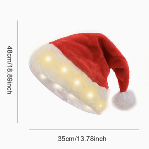 LED Light up Santa Hat, Soft Plush Christmas Hat with Pom Pom, Glowing Xmas Party Costume Hat for Adults & Kids, Multiple Colors - Product Image 1