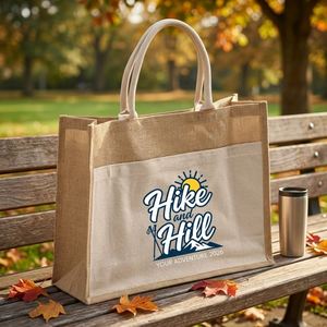 Sac fourre-tout en jute personnalisé pour la randonnée en montagne, grand format, imprimé, avec poche avant en toile, sacs cadeaux souvenirs d'extérieur - Product Image 1