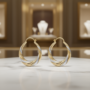 Pendientes de Aro Bicolor E4543 en Oro Sólido de 18K para Mujer, Clásicos para Uso Diario - Product Image 2