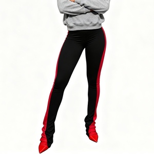 Pantalon long décontracté pour femme, taille haute, coupe droite, extensible, ajusté, color-block, athlétique, collection automne/hiver, tendance - Product Image 3