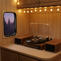 UDREAMER Lecteur de disques vinyles en plastique de luxe rétro de style mid-century modern avec haut-parleurs indépendants, connexion RCA sans fil à 3 vitesses