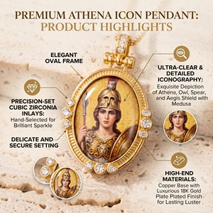 Collana con Ciondolo Classico Gufo Atena della Saggezza, in Ottone Placcato Oro, con Moneta, Smalto a Mano e Zirconi, Amuleto Talismano, <span class=keywords><strong>Prezzo</strong></span> di Fabbrica - Product Image 2