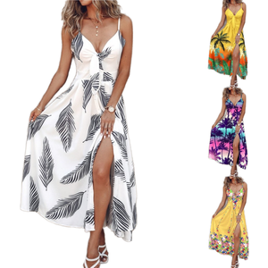 Vestido Midi Sexy con Tirantes y Estampado Floral, Estilo Veraniego para Mujer, con Cordones y Estampado Digital, Transpirable, Muy Popular - Product Image 1