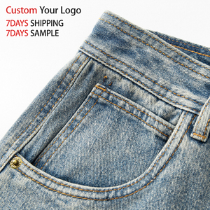 ผู้ผลิตกางเกงยีนส์แฟชั่นคุณภาพสูง กางเกงยีนส์เดนิมทรงหลวมเอวกลาง ดีไซน์เนอร์สีน้ำเงินวินเทจ ขาบาน ผ้าถัก สำหรับผู้ชาย - Product Image 5