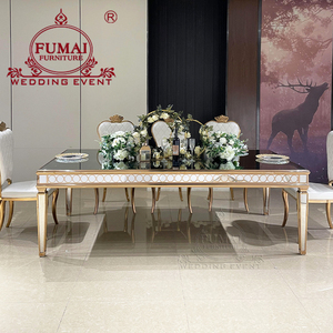 Table de banquet élégante FUMAI avec cadre en métal doré et plateau en verre trempé pour les événements d'hôtel et de mariage - Product Image 3