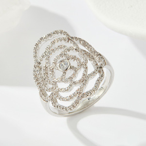 Camellia Flower Ring Micro Pave Zircon Hollow Design For Women Party Jewelry - Product Image 4