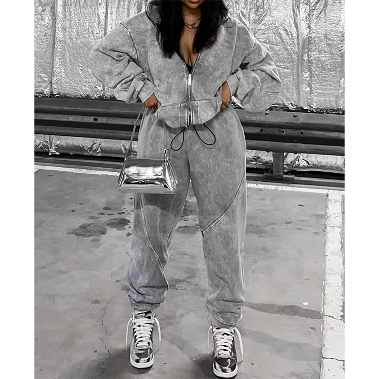 2023 Frühlings kleidung Sets für Frauen Großhandel Outfit 2 Stück Jogging hose und Reiß verschluss Hoodie Set Baumwolle Frauen Jogging anzüge