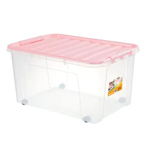 Jeko-caja de almacenamiento de plástico transparente, caja organizadora de gran tamaño, gruesa, extra grande, 85L