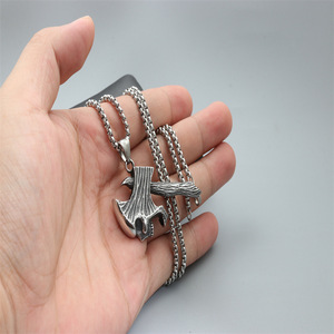 yunnique Skull And Axe Pendant Necklace Steel Black <b>Titanium</b> Steel Jewelry For Men Women Gift Fashionable Necklace - Product Image 2