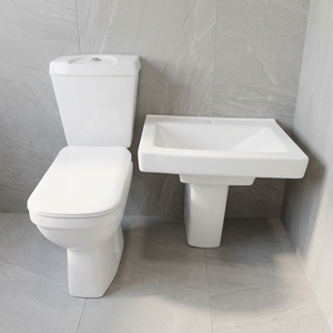 Ensemble de sanitaires en céramique de fabrication indienne, comprenant un WC deux pièces et un lavabo demi-pied. - Product Image 3