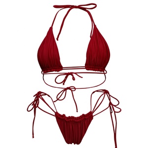 2026 nuevos productos chica de dos piezas Halter y encaje hasta traje de baño mujeres Sexy triángulo Bikini conjunto - Product Image 3