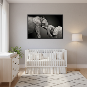 Elegant Elephant Mom and Baby Printed <b>Canvas</b> Artwork - Nursery Decor,BLACK <b>FRAMED</b> <b>CANVAS</b> - Product Image 3