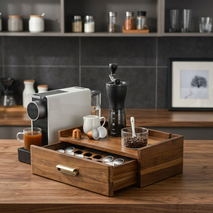 Organisateur de dosettes à café en bois d'acacia personnalisé avec tiroir, boîte de rangement pour capsules d'espresso en bois et organisateur de station à café, OEM - Product Image 2