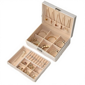 Modern Rectangle Leather Jewelry Storage Organizer <b>Box</b> 2-Layer Foldable <b>Large</b> Capacity for Rings Earrings Necklaces-<b>Gift</b> <b>Box</b> - Product Image 2