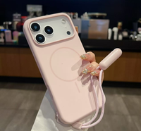 Coque de téléphone en silicone liquide magnétique OKHOPE avec dragonne, film de protection d'objectif intégré, grande découpe pour appareil photo, style Ins, personnage de dessin animé