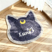 Tapis personnalisé en forme de lune pour chat, tufté à la machine, doux et moelleux, violet, antidérapant, pour la décoration de chambre des fans d'anime