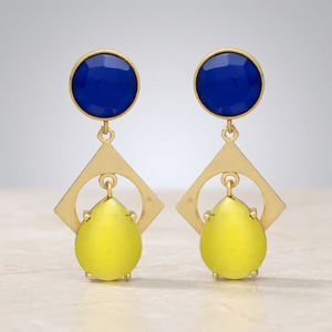 New Arrival Ethnic <b>Drop</b> <b>Earrings</b> Yellow Chalcedony and <b>Sapphire</b> Hydro Gemstone Gold Plated Brass Handmade Party - Product Image 2