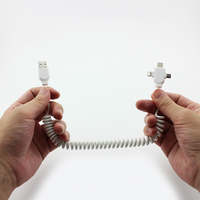 Câble USB 3-en-1 enroulé de qualité supérieure, charge rapide 2.1A, pour smartphones Android et iOS avec fonctionnalité écouteurs