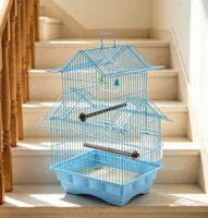 Cage à oiseaux multi-volets avec poignée de transport supérieure, jouet balançoire cloche, perchoirs en métal/plastique, plateau coulissant en plastique, cage d'élevage portable pour