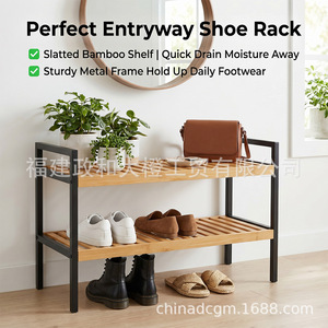 Big Orange Double Layer Bamboo <b>Shoe</b> Rack 27.55in X 15.74in <b>Space</b> <b>Saving</b> Home <b>Storage</b> Shelf - Product Image 4