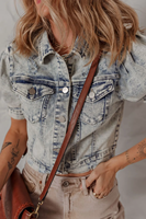 Veste en jean à simple boutonnage pour femmes Badge respirant rempli de coton Vêtements Streetwear d'hiver Motif solide Style d'été