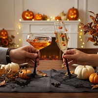 Set Gelas Anggur Labu 3D Halloween Grosir, Tiup Mesin, Tangkai Hitam, Gelas Champagne, Gelas Martini (OEM/ODM)