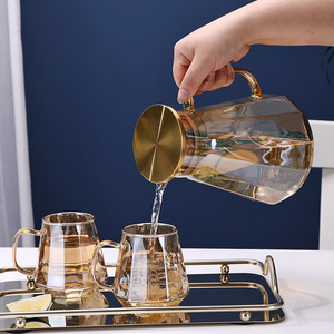 <span class=keywords><strong>Pichet</strong></span> à <span class=keywords><strong>eau</strong></span> froide en verre borosilicate de grande capacité moderne et très vendu avec couvercle et poignée en acier inoxydable, écologique - Product Image 2