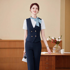 Flight Attendant Uniform Women's Vest Skirt Suit Slim Fit Solid Color Polyester Summer Workwear - Product Image 5