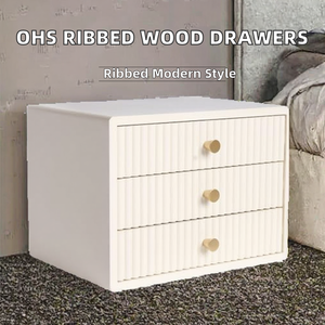 OHS Table de Chevet Moderne en Bois Cannelé avec 3 Tiroirs Empilables pour Rangement d'Articles de Petite Taille - Bijoux, Maquillage, Maison - Product Image 2