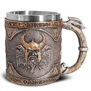 Tasse vintage de style médiéval, God Vintage Cup Odins Clash of the <span class=keywords><strong>Titans</strong></span> Wars, en acier inoxydable, mug Odin pour cadeaux de vacances, mug rétro en résine de chevalier - Product Image 1