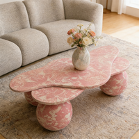 Table basse en fibre de verre rose, table d'appoint, forme de nuage créative, motif de pierre, tables centrales en métal, meubles d'art de salon